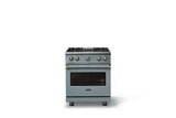 30"W. Sealed Burner Gas Range (Finish: November Sky, Trim: Brushed Brass, Fuel: Natural Gas)