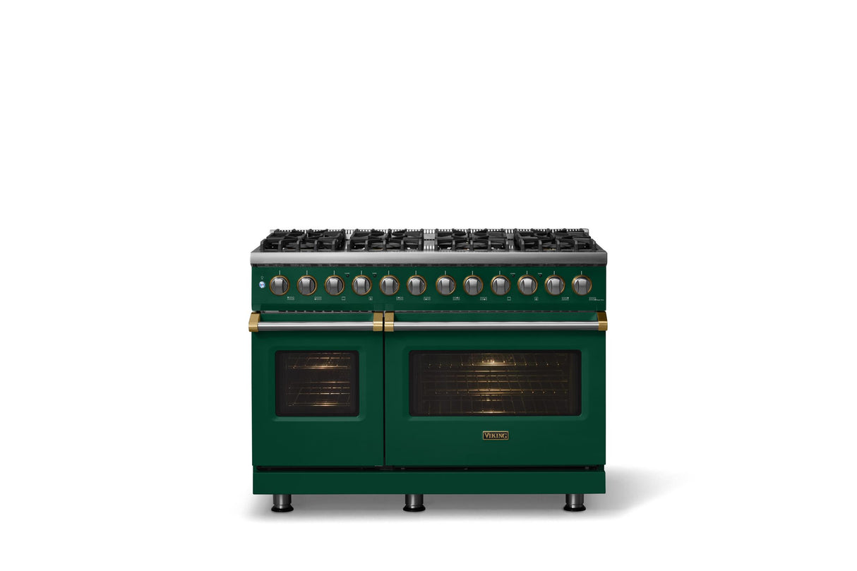 48"W. Dual Fuel Range (Burner: 8b, Finish: Ivy, Trim: Brushed Brass, Fuel: Propane)