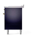 ILVE UN60FSQNMPMBGLP Nostalgie II Noblesse 60 inch Dual Fuel Range (7 Sealed Burners + Griddle + French Top, Liquid Propane, Solid Door, Midnight Blue, Brass)