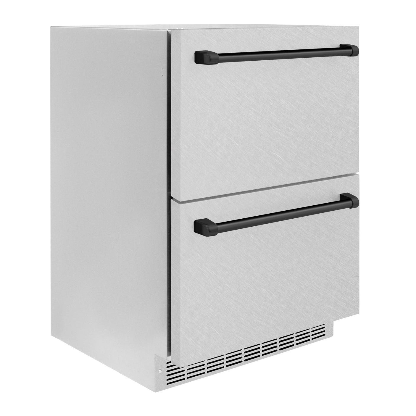 ZLINE Autograph Edition 24 in. Touchstone 168 Can Outdoor-Rated Dual Refrigerator Drawer with DuraSnow' Stainless Steel Doors and Matte Black Handles (RDSOZ-SN-24-MB)