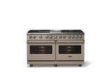 60"W.Dual Fuel Range (Finish: Nantucket, Trim: Polished Chrome, Fuel: Propane)