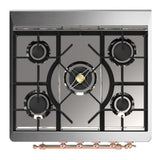 ILVE UM30NR3BKPLP Majestic III 30 inch Dual Fuel Range with 5 Black Brass Burners, Dual Function Burner up to 25,000 BTU (Liquid Propane, Triple Glass Door, Glossy Black, Copper)