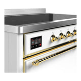 ILVE UMIB48QNR3WHG Majestic III 48 inch Induction Range with 6 Elements, 5.02 cu. ft. Total Oven Capacity (Solid Door, White, Brass)