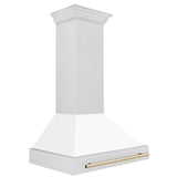 36 in. ZLINE Autograph Edition DuraSnow Stainless Steel Range Hood with White Matte Shell and Accented Handle (8654SNZ-WM36) [Color: Gold]