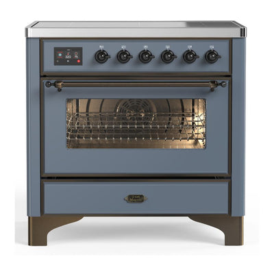 ILVE UMIB36NR3BGB Majestic III 36 inch Induction Range with 6 Elements, 3.5 cu. ft. Total Oven Capacity (Triple Glass Door, Blue Grey, Burnished)