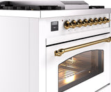 Nostalgie II 36 Inch Dual Fuel Natural Gas Freestanding Range in White with Brass Trim
