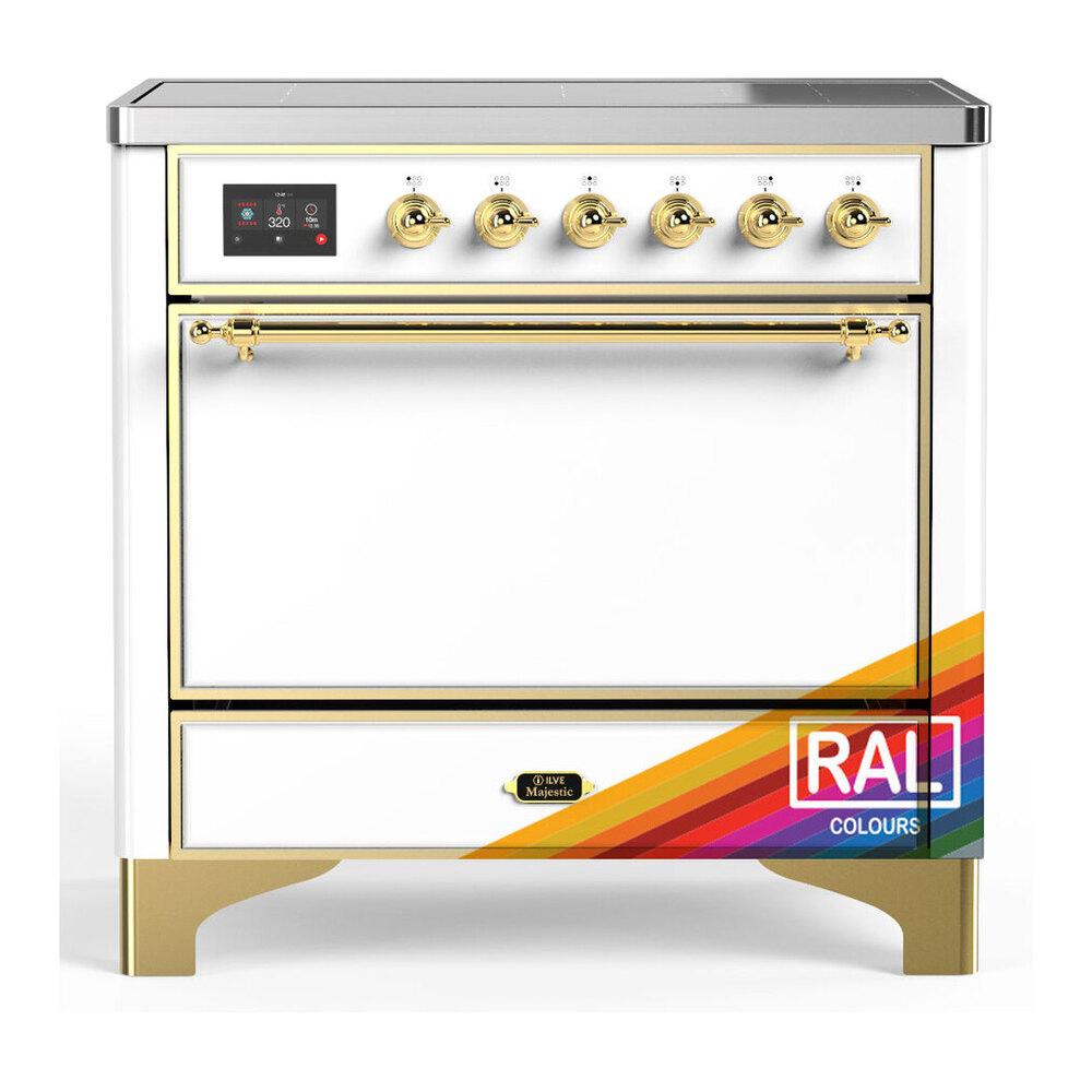 ILVE UMIB36QNR3RAG Majestic III 36 inch Induction Range with 6 Elements, 3.5 cu. ft. Total Oven Capacity (Solid Door, RAL, Brass)