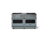 60"W.Dual Fuel Range (Finish: November Sky, Trim: Brushed Brass, Fuel: Natural Gas)