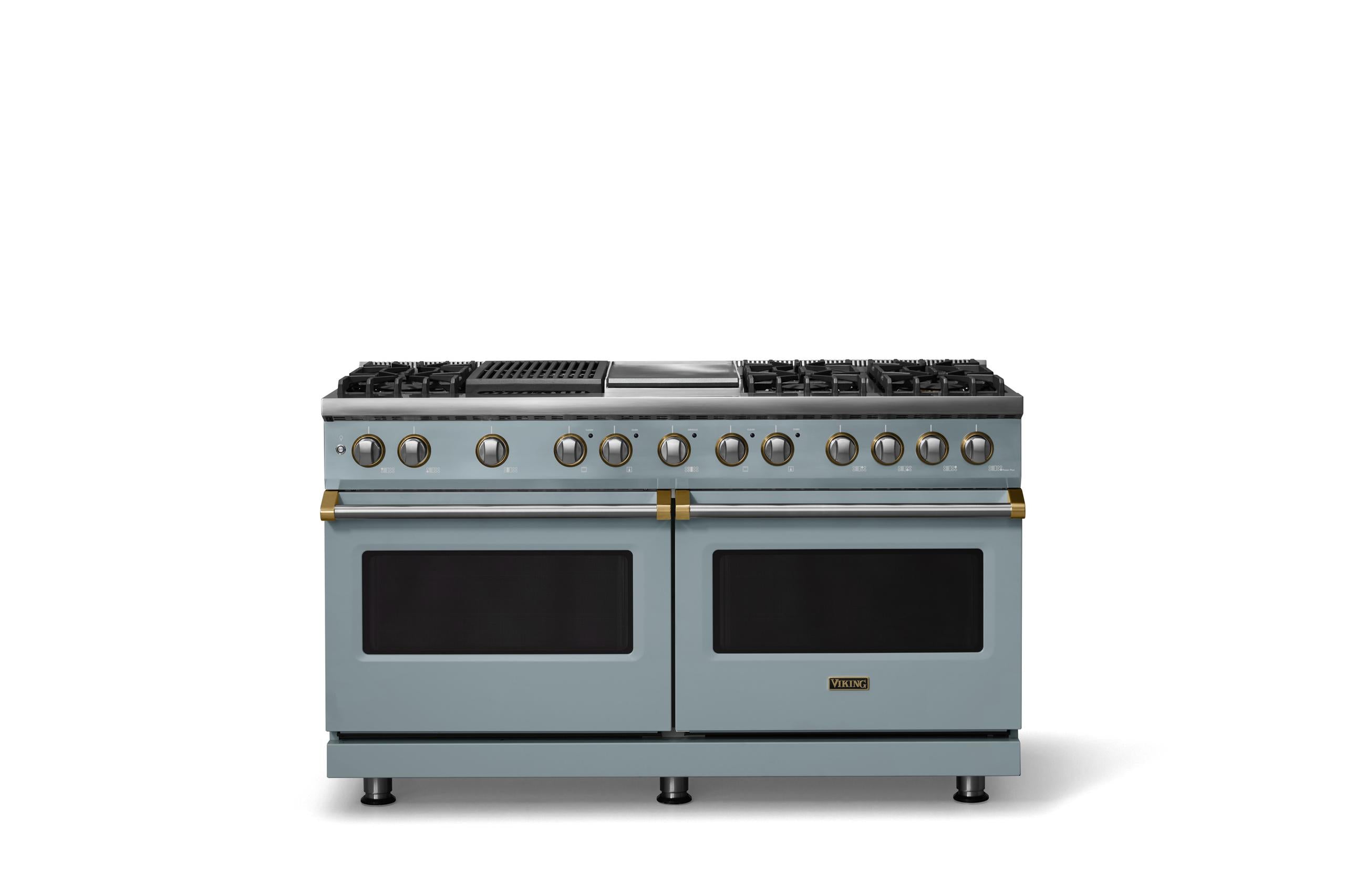 60"W.Dual Fuel Range (Finish: November Sky, Trim: Brushed Brass, Fuel: Natural Gas)