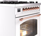 Nostalgie II 30 Inch Dual Fuel Natural Gas Freestanding Range in White with Copper Trim