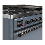 ILVE UM48FQNR3BGB Majestic III 48 inch Dual Fuel Range with 8 Burners and Griddle, Dual Function Burner up to 25,000 BTU (Natural Gas, Solid Door, Blue Grey, Burnished)