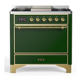 ILVE UM36FQNR3EGGLP Majestic III 36 inch Dual Fuel Range with 6 Black Brass Burners and Griddle, Dual Function Burner up to 25,000 BTU (Solid Door, Emerald Green, Brass, Liquid Propane)