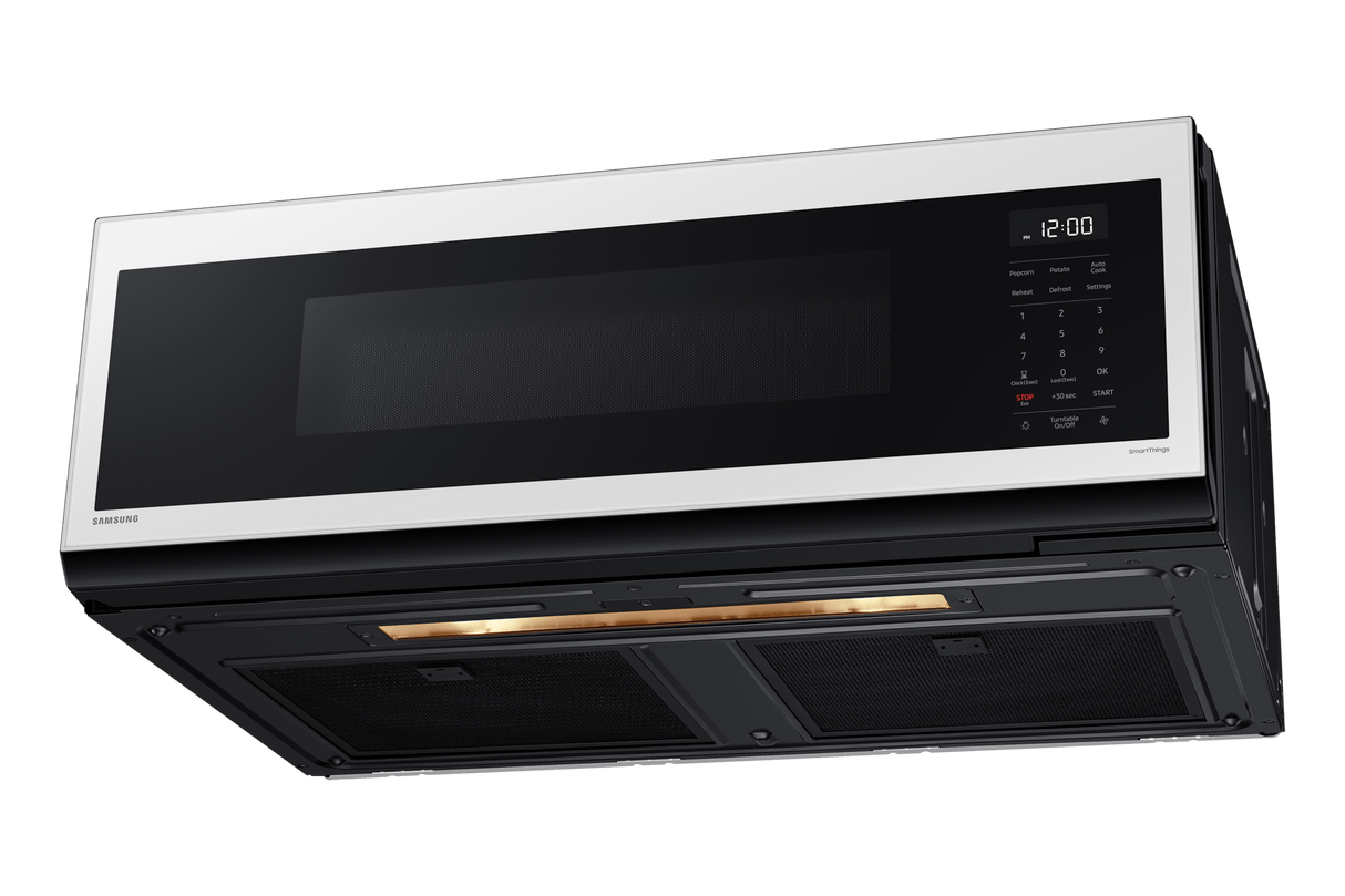 1.1 cu. ft. Bespoke Smart SLIM Over-the-Range Microwave with 400 CFM Hood Ventilation, Wi-Fi & Voice Control in White Glass