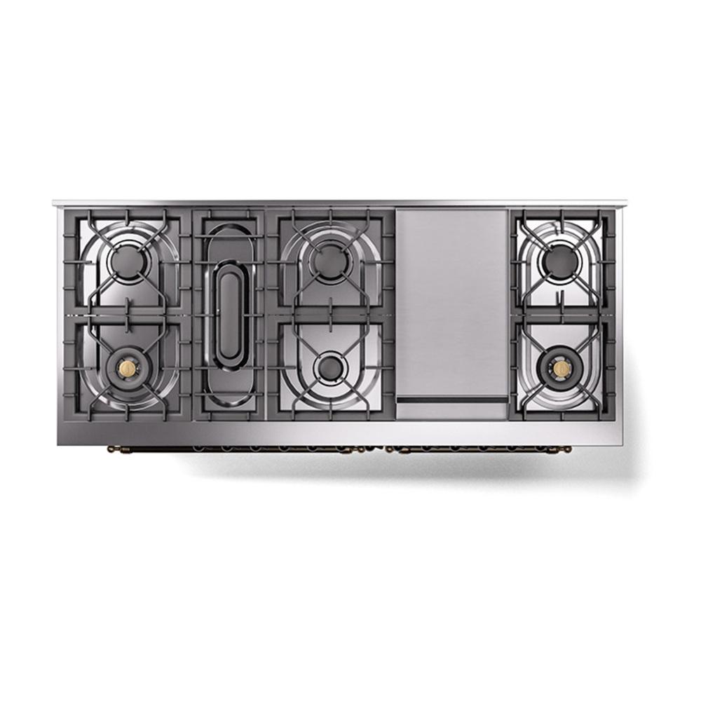 ILVE UN60FQNMPSSBLP Nostalgie II Noblesse 60 inch Dual Fuel Range (9 Sealed Burners + Griddle, Liquid Propane, Solid Door, Stainless Steel, Burnished)