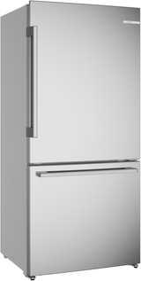 100 Series, free-standing fridge-freezer with freezer at bottom, Brushed steel (with anti-fingerprint), Total No Frost
