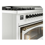 ILVE UN48FSNMPRABLP Nostalgie II Noblesse 48 inch Dual Fuel Range (5 Sealed Burners + Griddle + French Top, Liquid Propane, Triple Glass Door, RAL, Burnished)
