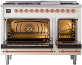 Nostalgie II 48 Inch Dual Fuel Liquid Propane Freestanding Range in Antique White with Copper Trim