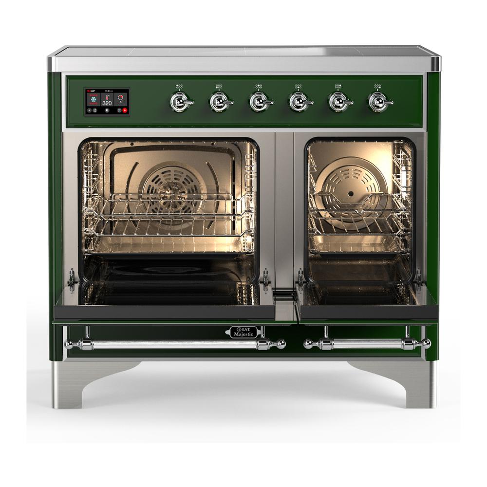 ILVE UMDIB40QNR3EGC Majestic III 40 inch Induction Range with 6 Elements, 3.82 cu. ft. Total Oven Capacity (Solid Door, Emerald Green, Chrome)