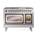 ILVE UN48FNMPSSBLP Nostalgie II Noblesse 48 inch Dual Fuel Range (8 Sealed Burners + Griddle, Liquid Propane, Triple Glass Door, Stainless Steel, Burnished)