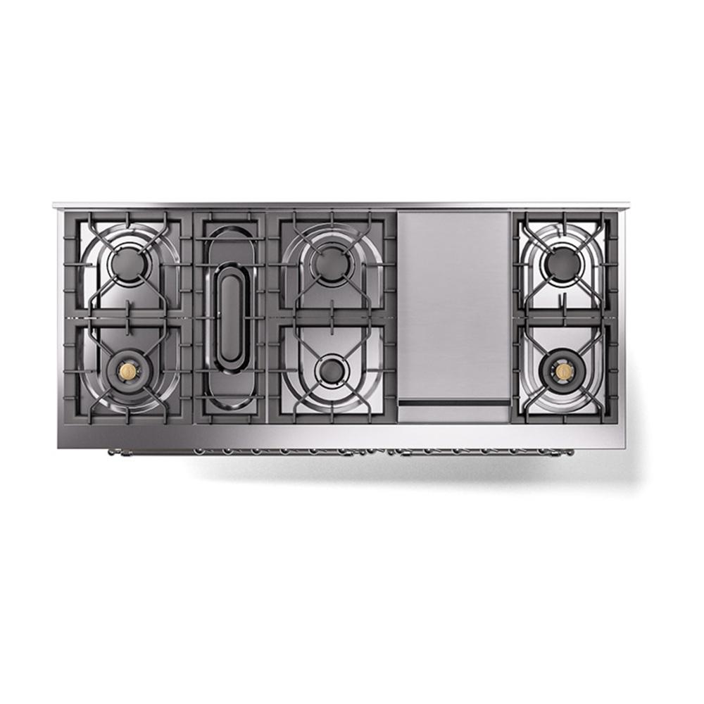 ILVE UN60FQNMPAWCLP Nostalgie II Noblesse 60 inch Dual Fuel Range (9 Sealed Burners + Griddle, Liquid Propane, Solid Door, Antique White, Chrome)