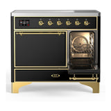 ILVE UMDIB40QNR3BKG Majestic III 40 inch Induction Range with 6 Elements, 3.82 cu. ft. Total Oven Capacity (Solid Door, Glossy Black, Brass)