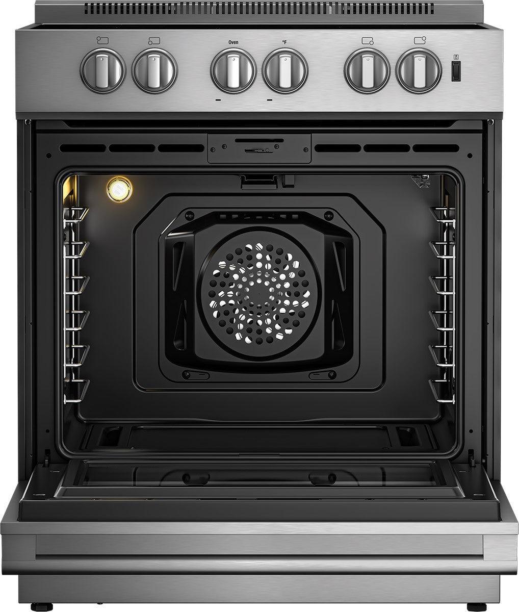 30in electric stainless range with 5.7 cu ft self clean oven, 4 burner