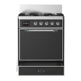 ILVE UM30QNR3MGC Majestic III 30 inch Dual Fuel Range with 5 Black Brass Burners, Dual Function Burner up to 25,000 BTU (Natural Gas, Solid Door, Graphite Matte, Chrome)