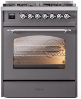 Nostalgie II 30 Inch Dual Fuel Natural Gas Freestanding Range in Matte Graphite with Chrome Trim