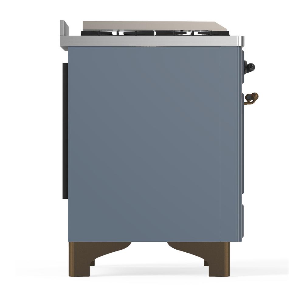 ILVE UM60FQNR3BGB Majestic III 60 inch Dual Fuel Range with 9 Burners and Griddle, Dual Function Burner up to 25,000 BTU (Natural Gas, Solid Door, Blue Grey, Burnished)