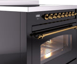 Nostalgie II 36 Inch Electric Freestanding Range in Glossy Black with Brass Trim