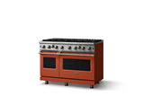 48"W. Open Burner Gas Range (Finish: Spiced Cider, Trim: Brushed Brass, Fuel: Natural Gas)