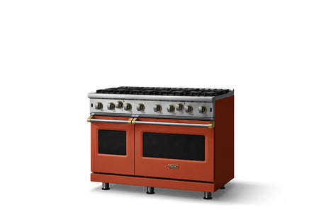 48"W. Open Burner Gas Range (Finish: Spiced Cider, Trim: Brushed Brass, Fuel: Natural Gas)