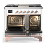ILVE UMD40FQNR3WHPLP Majestic III 40 inch Dual Fuel Range with 6 Burners and Griddle, Dual Function Burner up to 25,000 BTU (Liquid Propane, Solid Door, White, Copper)