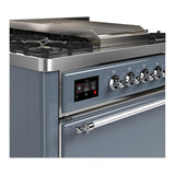 ILVE UM36FQNR3BGC Majestic III 36 inch Dual Fuel Range with 6 Black Brass Burners and Griddle, Dual Function Burner up to 25,000 BTU (Solid Door, Blue Grey, Chrome, Natural Gas)