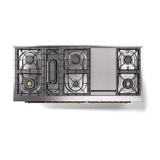 ILVE UN60FQNMPBGG Nostalgie II Noblesse 60 inch Dual Fuel Range (9 Sealed Burners + Griddle, Natural Gas, Solid Door, Blue Grey, Brass)