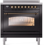 Nostalgie II 36 Inch Electric Freestanding Range in Glossy Black with Bronze Trim