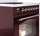 Nostalgie II 30 Inch Electric Freestanding Range in Burgundy with Chrome Trim