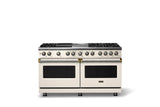60"W.Dual Fuel Range (Finish: Pure White, Trim: Brushed Brass, Fuel: Natural Gas)