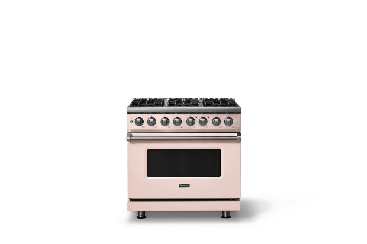 36"W. Dual Fuel Range (Burner: 6b, Finish: Blush, Trim: Polished Chrome, Fuel: Natural Gas)