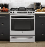 GE Profile™ Series 30" Slide-In Front Control Gas Range with Warming Drawer