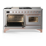 ILVE UM60FSNR3SSPLP Majestic III 60 inch Dual Fuel Range with 7 Burners, Griddle and French Top, Dual Function Burner with up to 25,000 BTU (Liquid Propane, Triple Glass Door, Stainless Steel, Copper)