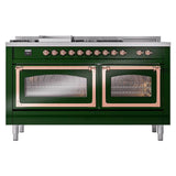 ILVE UN60FSNMPEGPLP Nostalgie II Noblesse 60 inch Dual Fuel Range (7 Sealed Burners + Griddle + French Top, Liquid Propane, Triple Glass Door, Emerald Green, Copper)