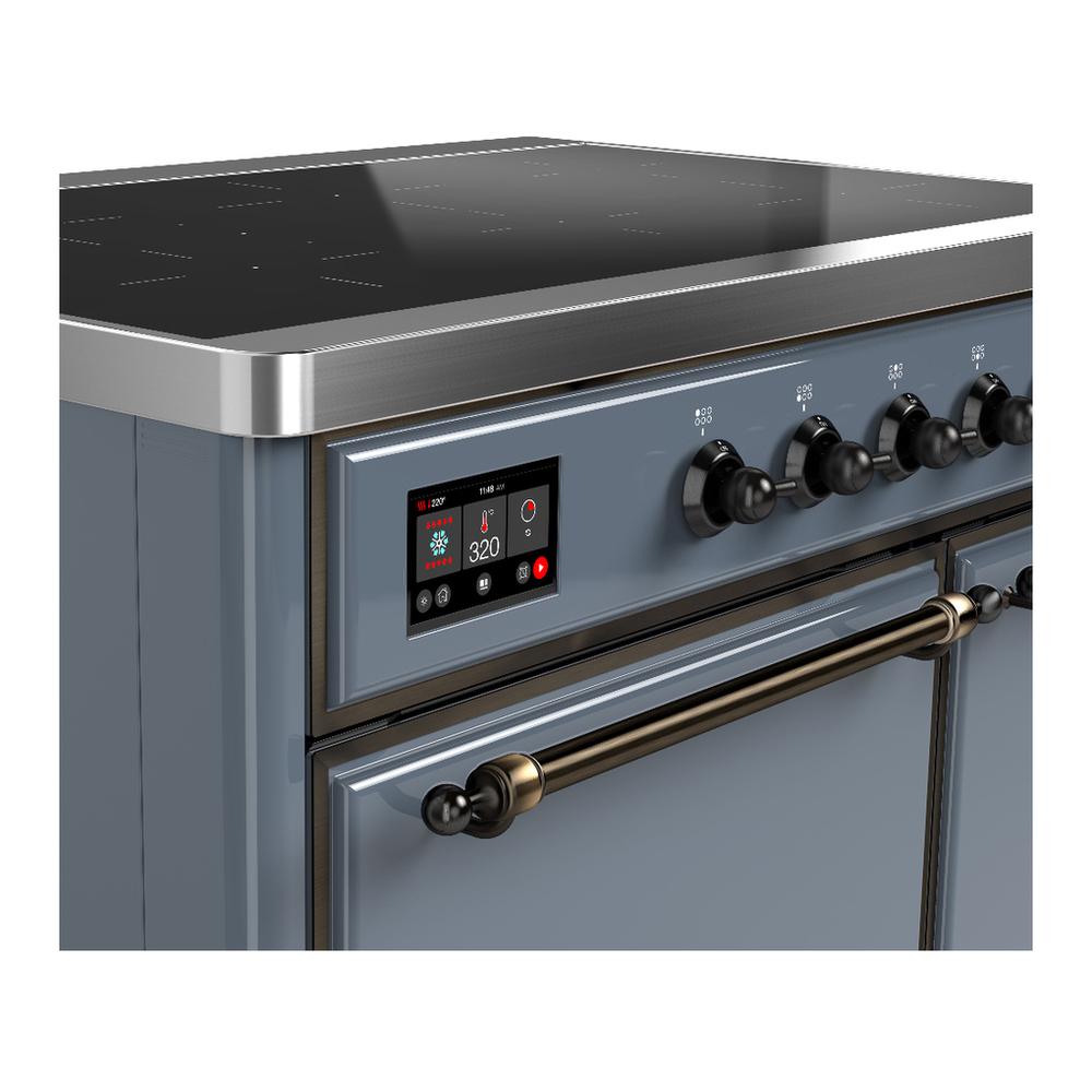 ILVE UMDIB40QNR3BGB Majestic III 40 inch Induction Range with 6 Elements, 3.82 cu. ft. Total Oven Capacity (Solid Door, Blue Grey, Burnished)