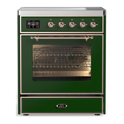 ILVE UMIB30NR3EGP Majestic III 30 inch Induction Range with 4 Elements, 4 cu. ft. Oven Capacity (Triple Glass Door, Emerald Green, Copper)