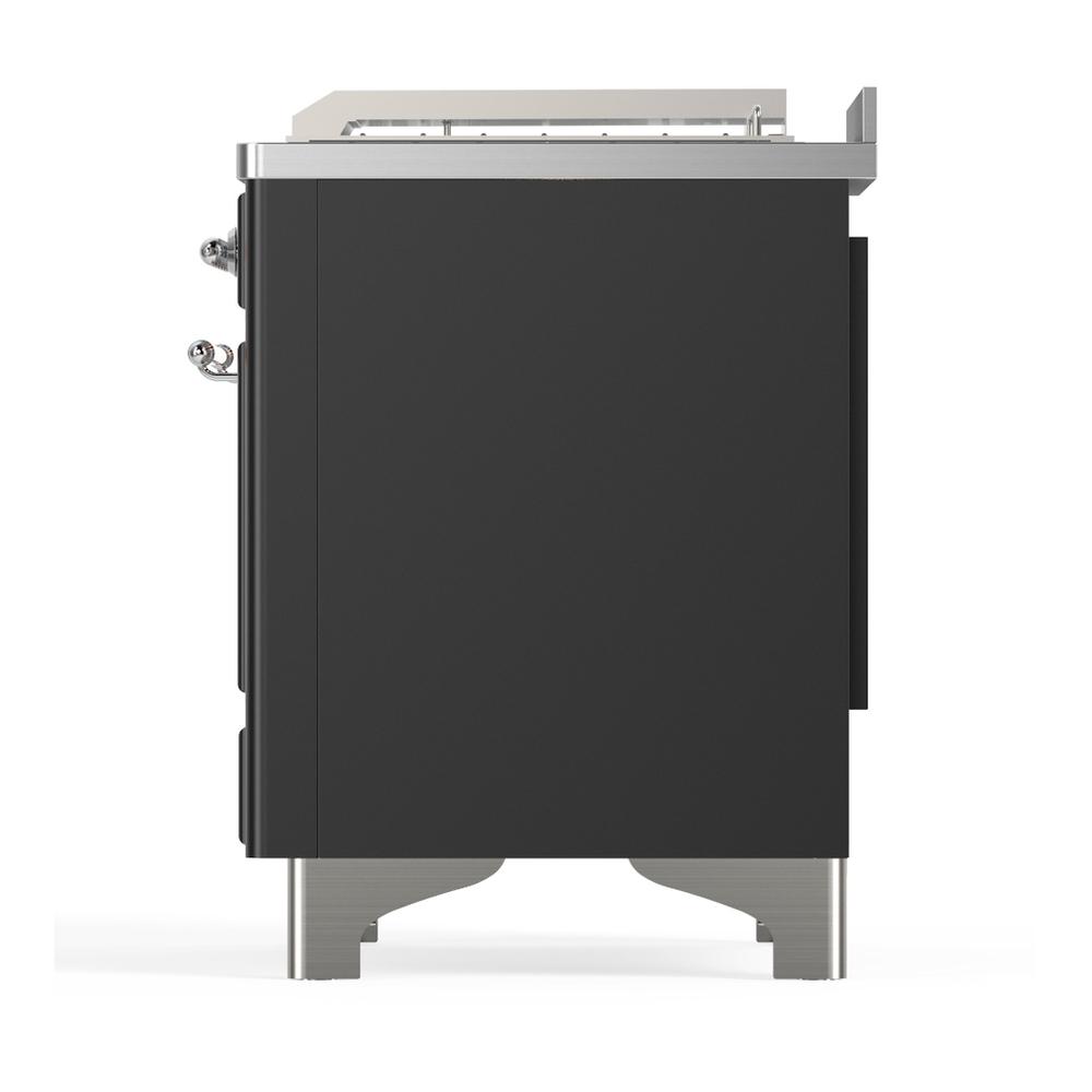 ILVE UM48FSQNR3MGC Majestic III 48 inch Dual Fuel Range with 5 Black Brass Burners, Griddle and French Top, Dual Function Burner up to 25,000 BTU (Natural Gas, Solid Door, Graphite Matte, Chrome)
