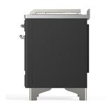 ILVE UM48FSQNR3MGC Majestic III 48 inch Dual Fuel Range with 5 Black Brass Burners, Griddle and French Top, Dual Function Burner up to 25,000 BTU (Natural Gas, Solid Door, Graphite Matte, Chrome)