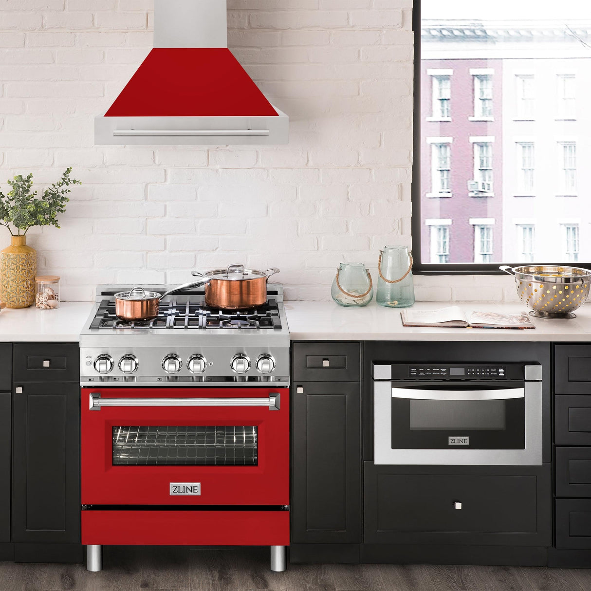 ZLINE 30 in. Stainless Steel Range Hood with Colored Shell Options and Stainless Steel Handle (8654STX-30) [Color: Red Matte]