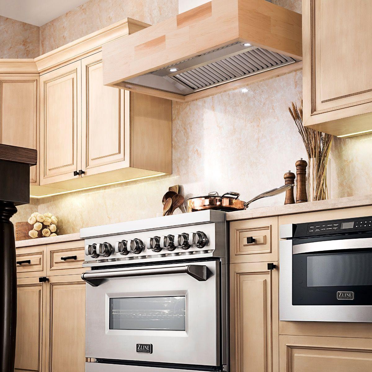 ZLINE 48 in. 1200 CFM Designer Series Wooden Wall Mount Range Hood in Butcher Block (681M-48)