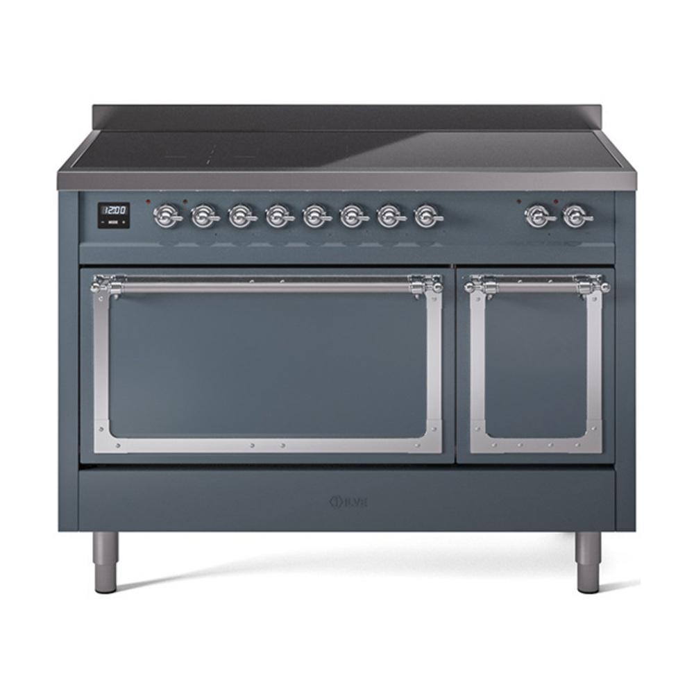 ILVE UNI486QNMPBGC Nostalgie II Noblesse 48 inch Induction Range (Solid Door, Blue Grey, Chrome)
