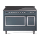 ILVE UNI486QNMPBGC Nostalgie II Noblesse 48 inch Induction Range (Solid Door, Blue Grey, Chrome)